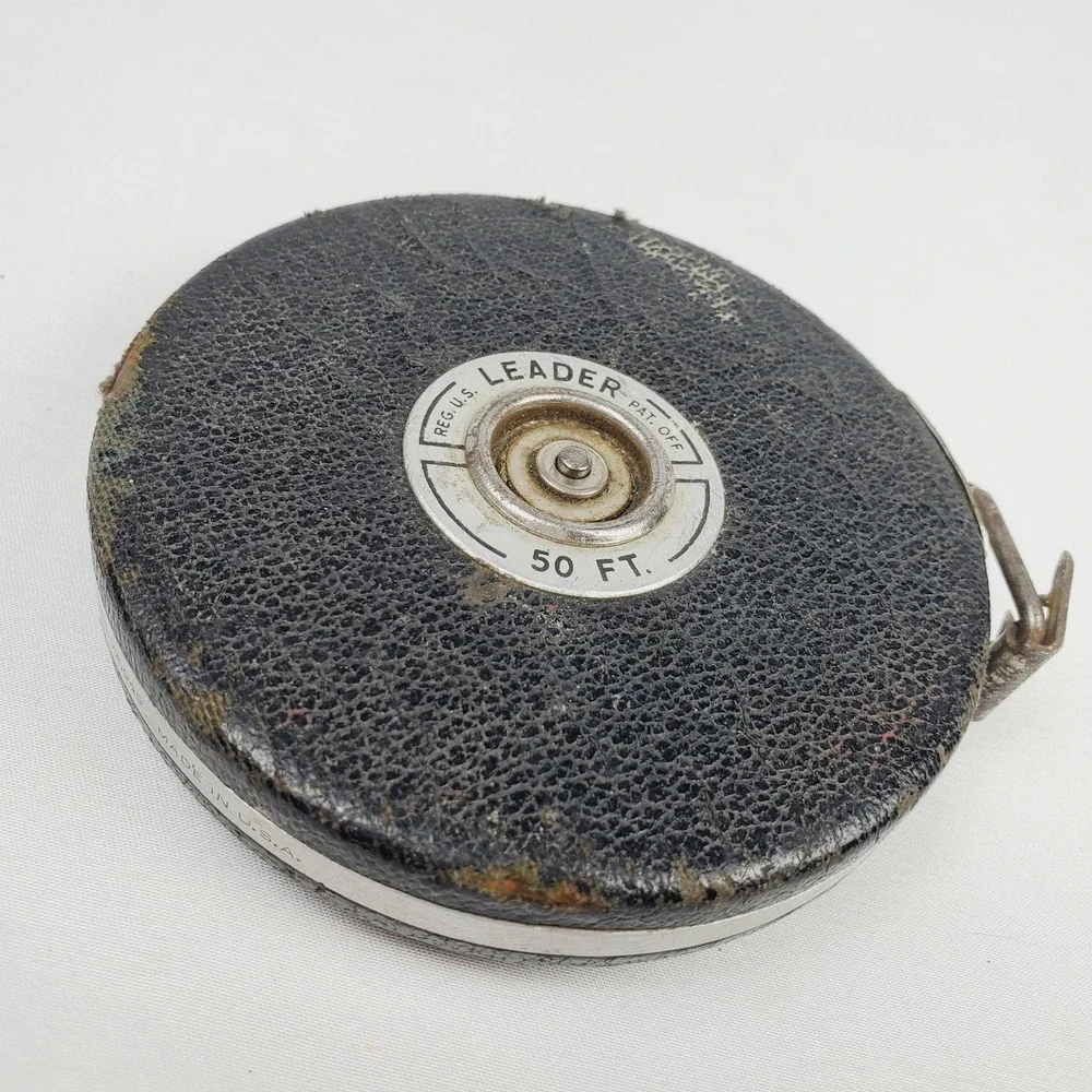 Vintage Lufkin Rule Co. Chrome Clad Leader 50 Foot Steel Tape Measure WORKING